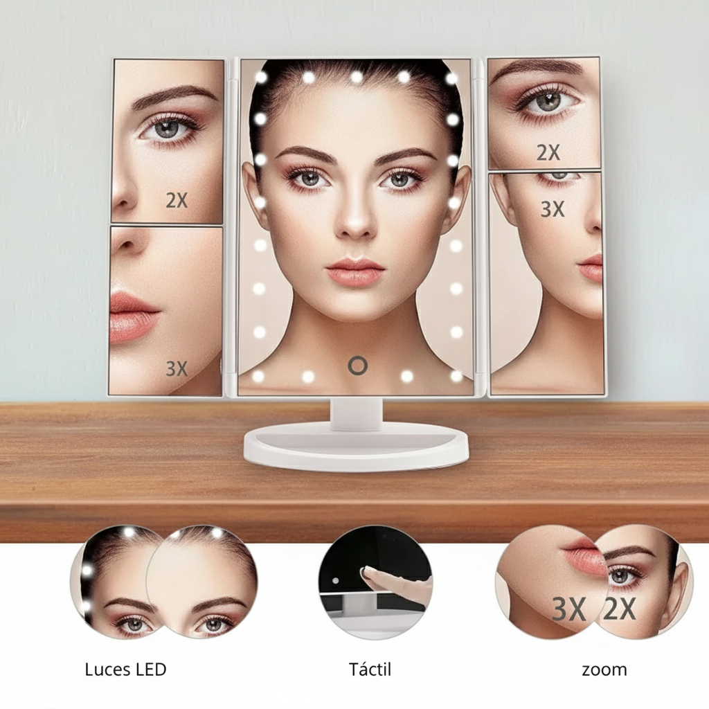 Espejo Triple Con Luces